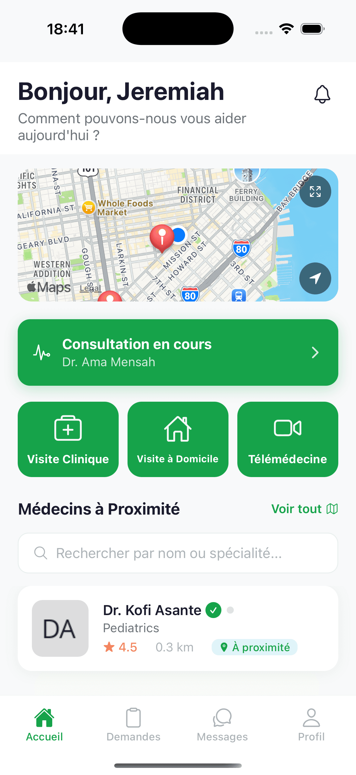 Daktri patient home screen